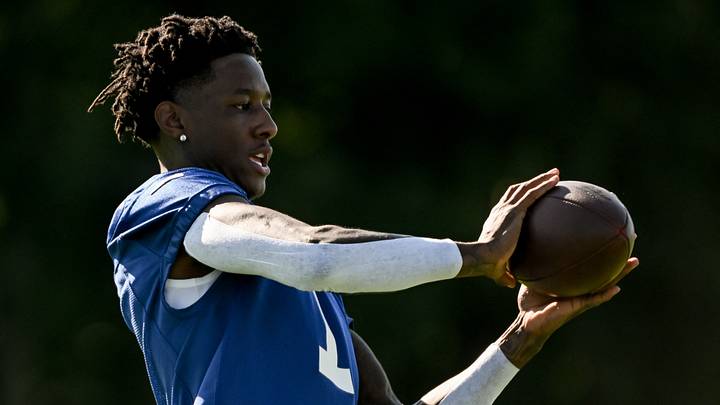 Indianapolis Colts cornerback Sauce Gardner (1) participates in a drill on day two of training camp at Grand Park Sports Campus. Indianapolis Colts cornerback Sauce Gardner (1) participates in a drill on day two of training camp at Grand Park Sports Campus.