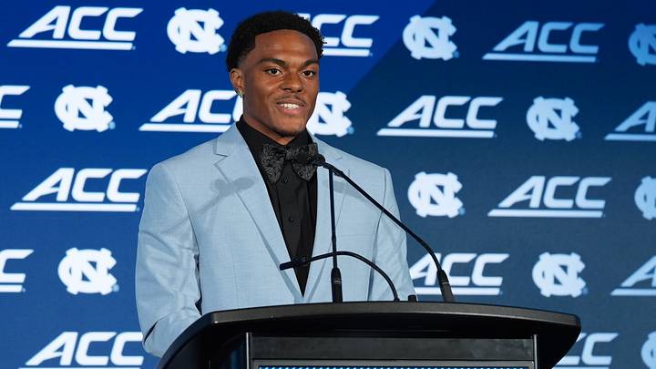Jul 17, 2026; Charlotte, NC, USA; North Carolina wide reciever Jordan Shipp, talks with the media during interviews at Hilton Charlotte Uptown. Mandatory Credit: Jim Dedmon-Imagn Images