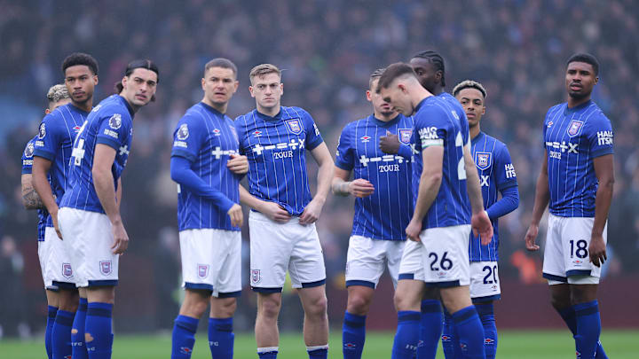 Ipswich players in action against Aston Villa