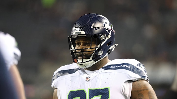Seattle Seahawks defensive tackle Johnathan Hankins warms up before a game against the Chicago Bears Seattle Seahawks defensive tackle Johnathan Hankins warms up before a game against the Chicago Bears