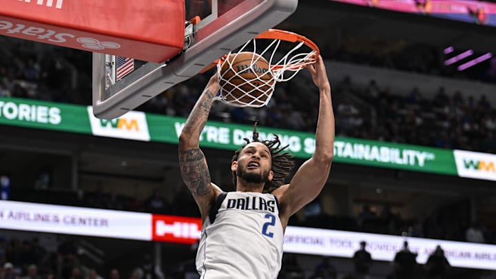 Nov 3, 2024; Dallas, Texas, USA; Dallas Mavericks center Dereck Lively II (2) dunks the ball against the Orlando Magic during the first quarter at American Airlines Center. Mandatory Credit: Jerome Miron-Imagn Images