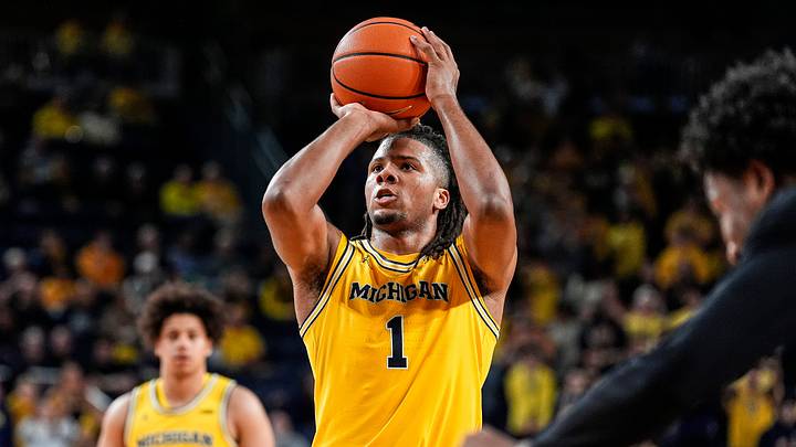 Michigan guard Trey McKenney (1) attempts a free throw against Villanova during the second half at Crisler Center in Ann Arbor on Tuesday, Dec. 9, 2025.