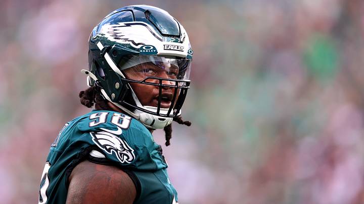 Sep 13, 2026; Philadelphia, Pennsylvania, USA;  Philadelphia Eagles defensive tackle Jalen Carter (98) is seen against the Washington Commanders during the first half at Lincoln Financial Field.  Mandatory Credit: Bill Streicher-Imagn Images