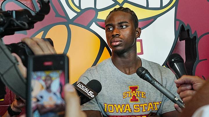 Iowa State’s Killyan Toure talks to media during the men’s basketball media availability at the university’s Sukup Basketball complex on July 28, 2026, in Ames, Iowa Iowa State’s Killyan Toure talks to media during the men’s basketball media availability at the university’s Sukup Basketball complex on July 28, 2026, in Ames, Iowa