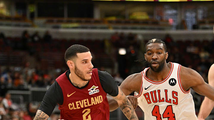 Oct 9, 2025; Chicago, Illinois, USA; Cleveland Cavaliers guard Lonzo Ball (2) drives the ball against Chicago Bulls forward Patrick Williams (44) during the first half at United Center. Mandatory Credit: Patrick Gorski-Imagn Images Oct 9, 2025; Chicago, Illinois, USA; Cleveland Cavaliers guard Lonzo Ball (2) drives the ball against Chicago Bulls forward Patrick Williams (44) during the first half at United Center. Mandatory Credit: Patrick Gorski-Imagn Images