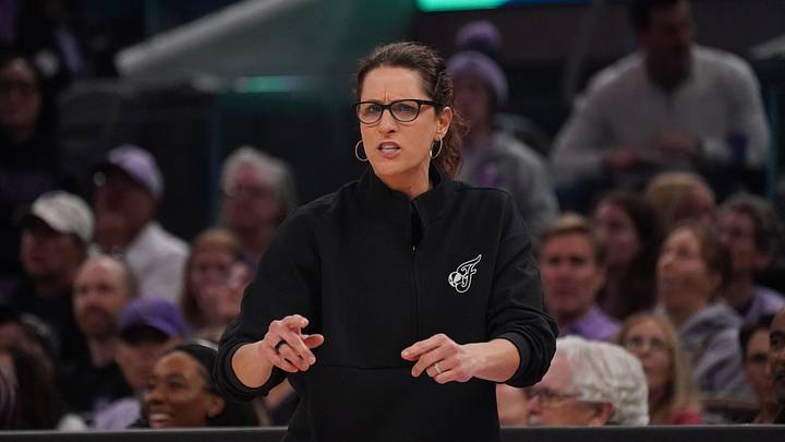 May 28, 2026; San Francisco, California, USA;  Indiana Fever head coach Stephanie White coaches her team against the Golden State Valkyries in the second quarter at Chase Center. Mandatory Credit: David Gonzales-Imagn Images