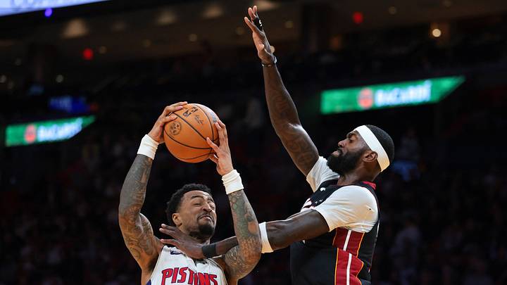 Oct 23, 2026; Miami, Florida, USA; Detroit Pistons forward John Collins (20) drives to the basket against Miami Heat forward Bobby Portis (95) during the fourth quarter at Kaseya Center. Mandatory Credit: Sam Navarro-Imagn Images Oct 23, 2026; Miami, Florida, USA; Detroit Pistons forward John Collins (20) drives to the basket against Miami Heat forward Bobby Portis (95) during the fourth quarter at Kaseya Center. Mandatory Credit: Sam Navarro-Imagn Images
