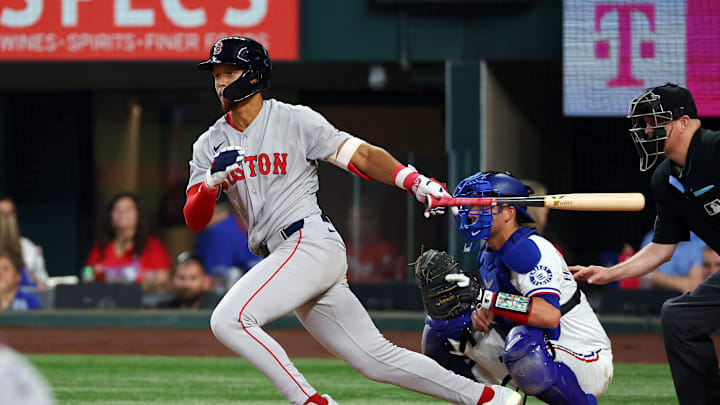 Rookie Kristian Campbell hits a home run for the Boston Red Sox in 2025.