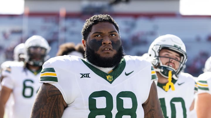 Nov 22, 2025; Tucson, Arizona, USA; Baylor Bears defensive lineman Samu Taumanupepe (88) against the Arizona Wildcats at Casino Del Sol Stadium. Mandatory Credit: Mark J. Rebilas-Imagn Images