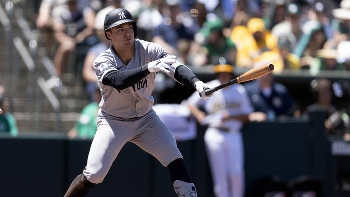 May 31, 2026; West Sacramento, California, USA; New York Yankees shortstop Anthony Volpe (11) flips a ball into right field for a hit against the Athletics during the third inning at Sutter Health Park. Mandatory Credit: D. Ross Cameron-Imagn Images May 31, 2026; West Sacramento, California, USA; New York Yankees shortstop Anthony Volpe (11) flips a ball into right field for a hit against the Athletics during the third inning at Sutter Health Park. Mandatory Credit: D. Ross Cameron-Imagn Images