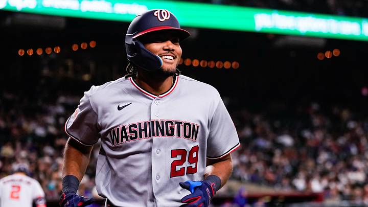 Jun 5, 2026; Phoenix, Arizona, USA; Washington Nationals right fielder James Wood (29) smiles after hitting a solo home run during the third inning at Chase Field against the Arizona Diamondbacks. Mandatory Credit: Arianna Grainey-Imagn Images Jun 5, 2026; Phoenix, Arizona, USA; Washington Nationals right fielder James Wood (29) smiles after hitting a solo home run during the third inning at Chase Field against the Arizona Diamondbacks. Mandatory Credit: Arianna Grainey-Imagn Images