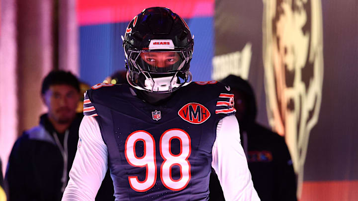 Chicago Bears defensive end Montez Sweat (98) takes the field before the game against the New Orleans Saints at Soldier Field.