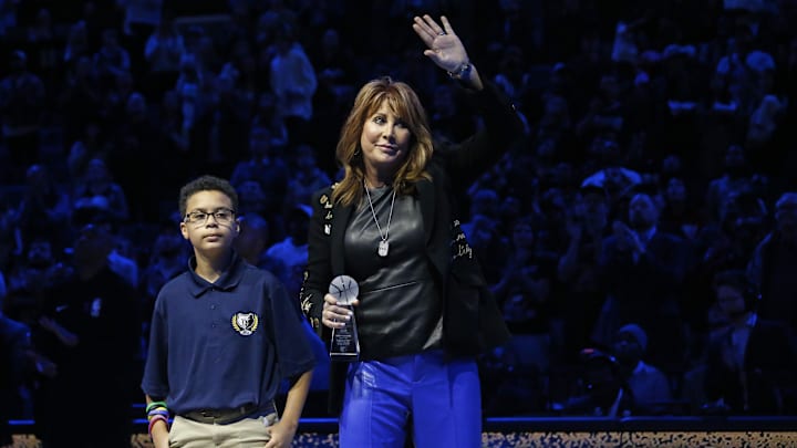Jan 16, 2023; Memphis, Tennessee, USA; Former WNBA player Nancy Lieberman receives the Sports Legacy Award prior to the game between the Phoenix Suns and the Memphis Grizzlies at FedExForum. Mandatory Credit: Petre Thomas-Imagn Images