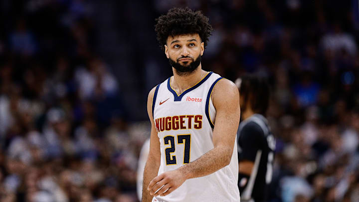 Jan 3, 2025; Denver, Colorado, USA; Denver Nuggets guard Jamal Murray (27) in the second quarter against the San Antonio Spurs at Ball Arena. Mandatory Credit: Isaiah J. Downing-Imagn Images