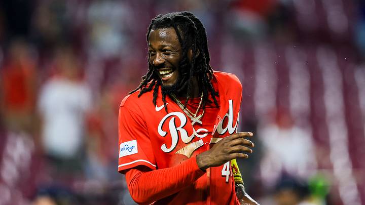 Aug 17, 2026; Cincinnati, Ohio, USA; Cincinnati Reds designated hitter Elly De La Cruz (44) reacts after the victory over the St. Louis Cardinals at Great American Ball Park. Mandatory Credit: Katie Stratman-Imagn Images Aug 17, 2026; Cincinnati, Ohio, USA; Cincinnati Reds designated hitter Elly De La Cruz (44) reacts after the victory over the St. Louis Cardinals at Great American Ball Park. Mandatory Credit: Katie Stratman-Imagn Images