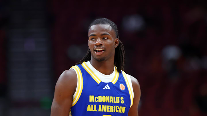 Mar 31, 2026; Glendale, AZ, USA; Caleb Holt (3) during the McDonalds All American Boys Game at Desert Diamond Arena. Mandatory Credit: Mark J. Rebilas-Imagn Images Mar 31, 2026; Glendale, AZ, USA; Caleb Holt (3) during the McDonalds All American Boys Game at Desert Diamond Arena. Mandatory Credit: Mark J. Rebilas-Imagn Images