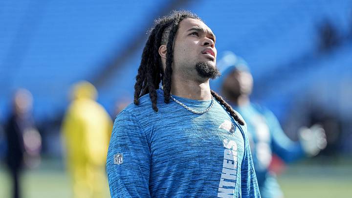 Carolina Panthers running back Jonathon Brooks (24) during pregame warmups 