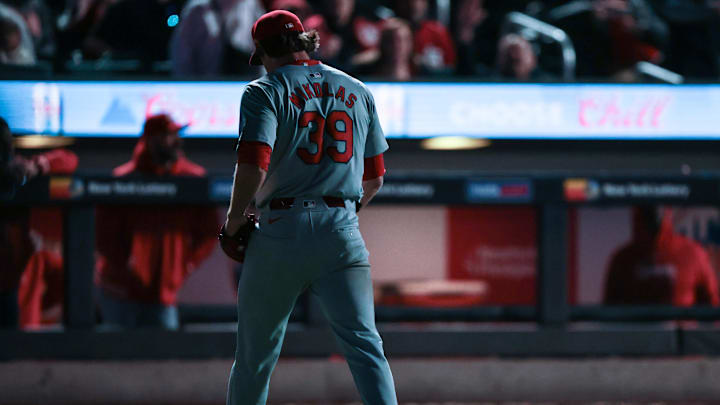 Apr 26, 2024; New York City, New York, USA; St. Louis Cardinals starting pitcher Miles Mikolas (39)