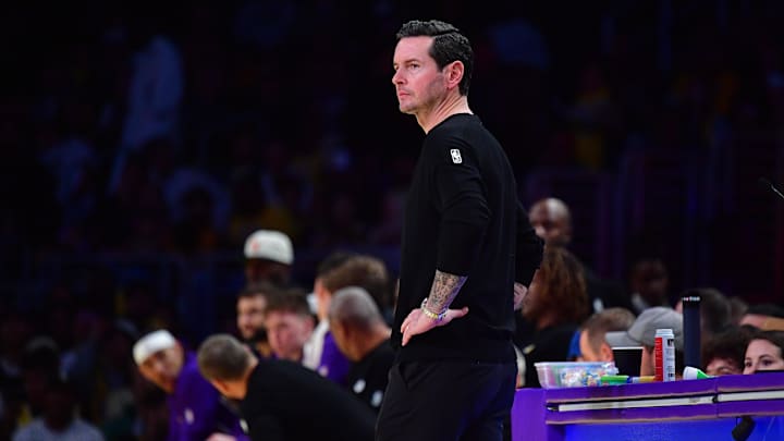 Nov 30, 2025; Los Angeles, California, USA; Los Angeles Lakers head coach JJ Redick watches game action against the New Orleans Pelicans during the first half at Crypto.com Arena. Mandatory Credit: Gary A. Vasquez-Imagn Images Nov 30, 2025; Los Angeles, California, USA; Los Angeles Lakers head coach JJ Redick watches game action against the New Orleans Pelicans during the first half at Crypto.com Arena. Mandatory Credit: Gary A. Vasquez-Imagn Images
