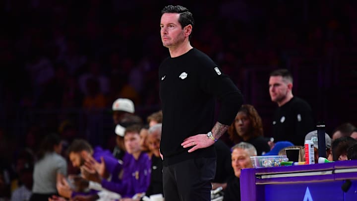 Nov 30, 2025; Los Angeles, California, USA; Los Angeles Lakers head coach JJ Redick watches game action against the New Orleans Pelicans during the first half at Crypto.com Arena. Mandatory Credit: Gary A. Vasquez-Imagn Images Nov 30, 2025; Los Angeles, California, USA; Los Angeles Lakers head coach JJ Redick watches game action against the New Orleans Pelicans during the first half at Crypto.com Arena. Mandatory Credit: Gary A. Vasquez-Imagn Images
