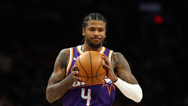Mar 24, 2026; Phoenix, Arizona, USA; Phoenix Suns guard Jalen Green (4) against the Denver Nuggets at Mortgage Matchup Center. Mandatory Credit: Mark J. Rebilas-Imagn Images Mar 24, 2026; Phoenix, Arizona, USA; Phoenix Suns guard Jalen Green (4) against the Denver Nuggets at Mortgage Matchup Center. Mandatory Credit: Mark J. Rebilas-Imagn Images
