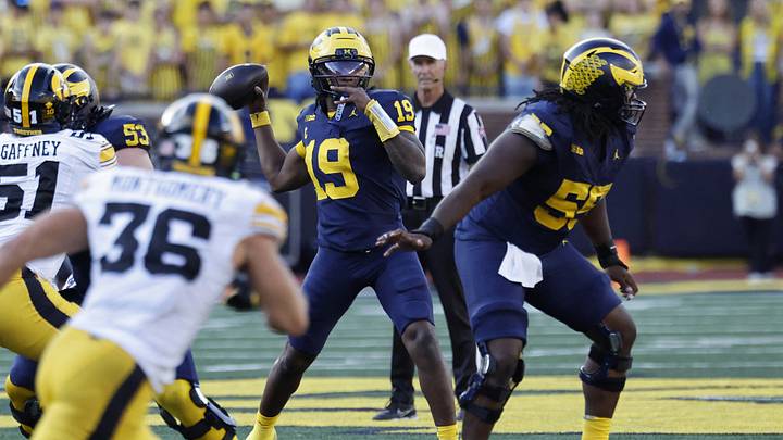 Sep 26, 2026; Ann Arbor, Michigan, USA; Michigan Wolverines quarterback Bryce Underwood (19) passes against the Iowa Hawkeyes during the second half at Michigan Stadium. Mandatory Credit: Rick Osentoski-Imagn Images Sep 26, 2026; Ann Arbor, Michigan, USA; Michigan Wolverines quarterback Bryce Underwood (19) passes against the Iowa Hawkeyes during the second half at Michigan Stadium. Mandatory Credit: Rick Osentoski-Imagn Images