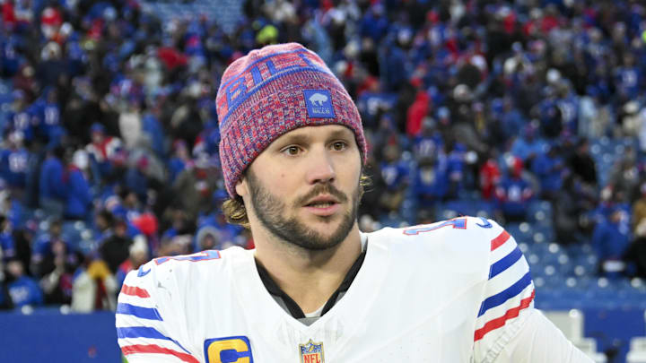 Nov. 16, 2025; Orchard Park, New York, USA;  Buffalo Bills quarterback Josh Allen (17) after the game against the Tampa Bay Buccaneers at Highmark Stadium.