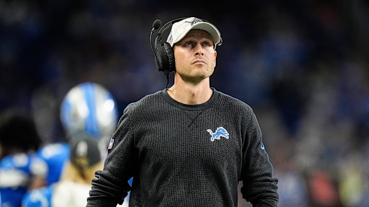 Detroit Lions offensive coordinator Ben Johnson watches a replay against Jacksonville Jaguars during the second half at Ford Field in Detroit on Sunday, Nov. 17, 2024. Detroit Lions offensive coordinator Ben Johnson watches a replay against Jacksonville Jaguars during the second half at Ford Field in Detroit on Sunday, Nov. 17, 2024.