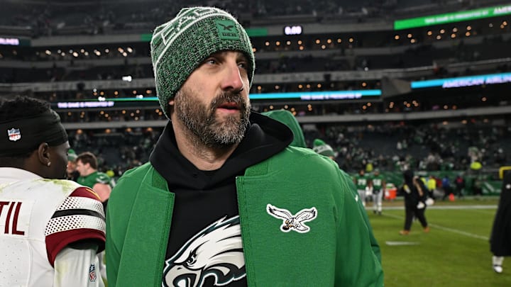 Jan 4, 2026; Philadelphia, Pennsylvania, USA;  Philadelphia Eagles head coach Nick Sirianni against the Washington Commanders at Lincoln Financial Field. Mandatory Credit: Eric Hartline-Imagn Images