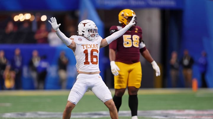 Texas Longhorns defensive back Michael Taaffe reacts after a play against the Arizona State Sun Devils. Texas Longhorns defensive back Michael Taaffe reacts after a play against the Arizona State Sun Devils.