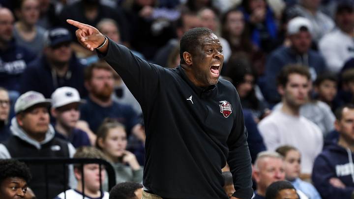 Dec 29, 2025; University Park, Pennsylvania, USA; North Carolina Central Eagles head coach LeVelle Moton reacts from the bench during the first half against the Penn State Nittany Lions at Bryce Jordan Center. Mandatory Credit: Matthew O'Haren-Imagn Images