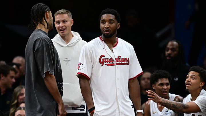 Oct 8, 2026; Cleveland, Ohio, USA; Cleveland Cavaliers guard Donovan Mitchell (45) stands near the bench during the second half of a preseason game against the Boston Celtics at Rocket Arena. Mandatory Credit: David Dermer-Imagn Images Oct 8, 2026; Cleveland, Ohio, USA; Cleveland Cavaliers guard Donovan Mitchell (45) stands near the bench during the second half of a preseason game against the Boston Celtics at Rocket Arena. Mandatory Credit: David Dermer-Imagn Images