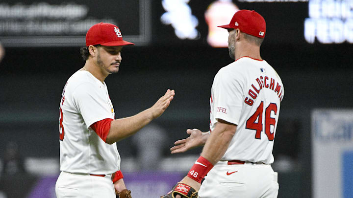 May 3, 2024; St. Louis, Missouri, USA;  St. Louis Cardinals third baseman Nolan Arenado (28) and