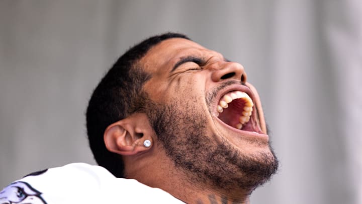 Aug 3, 2023; Philadelphia, PA, USA; Philadelphia Eagles linebacker Shaun Bradley reacts as he takes the field for practice at Novacare Complex.