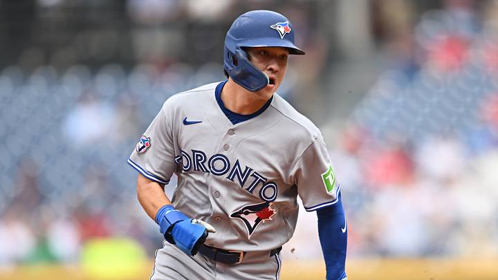 Sep 3, 2026; Cleveland, Ohio, USA; Toronto Blue Jays center fielder Brett Bateman (21) advances to third on a hit by right fielder Nathan Lukes (not pictured) during the fifth inning at Progressive Field. Mandatory Credit: Ken Blaze-Imagn Images Sep 3, 2026; Cleveland, Ohio, USA; Toronto Blue Jays center fielder Brett Bateman (21) advances to third on a hit by right fielder Nathan Lukes (not pictured) during the fifth inning at Progressive Field. Mandatory Credit: Ken Blaze-Imagn Images