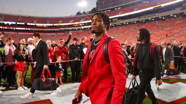 Nov 16, 2024; Athens, Georgia, USA; Georgia Bulldogs defensive back Malaki Starks (24) walks into Sanford Stadium before a game against the Tennessee Volunteers. Mandatory Credit: Brett Davis-Imagn Images
