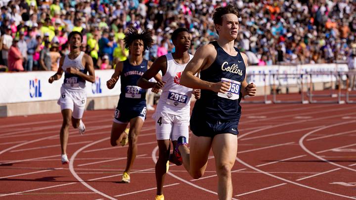 Collin’s Andrew Jones wins the boys 110-meter hurdles during the Class 6A UIL State track and field meet on May 16, 2026, at Mike A. Myers Stadium in Austin, Texas. Collin’s Andrew Jones wins the boys 110-meter hurdles during the Class 6A UIL State track and field meet on May 16, 2026, at Mike A. Myers Stadium in Austin, Texas.