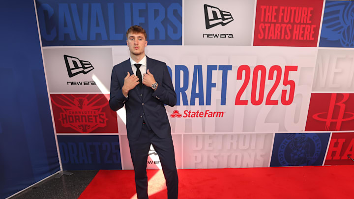 Jun 25, 2025; Brooklyn, NY, USA; Cooper Flagg arrives before the first round of the 2025 NBA Draft at Barclays Center. Mandatory Credit: Brad Penner-Imagn Images