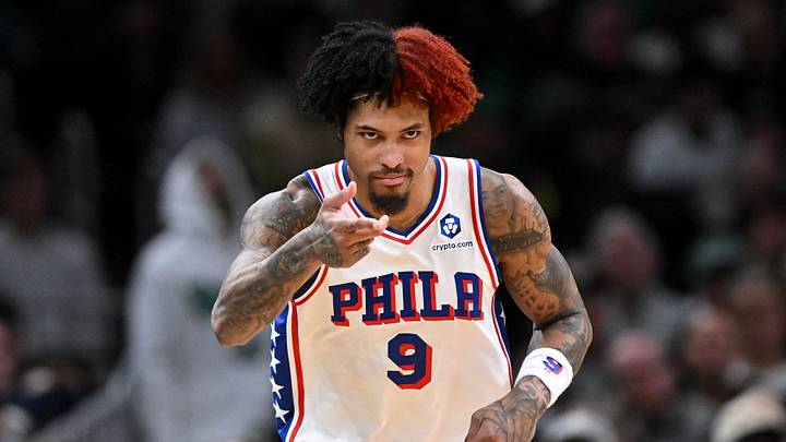 Philadelphia 76ers guard Kelly Oubre Jr. (9) reacts after making a three-point basket against the Boston Celtics in the second half of a game two of the first round of the 2026 NBA Playoffs at TD Garden on Apr. 21, 2026. Philadelphia 76ers guard Kelly Oubre Jr. (9) reacts after making a three-point basket against the Boston Celtics in the second half of a game two of the first round of the 2026 NBA Playoffs at TD Garden on Apr. 21, 2026.