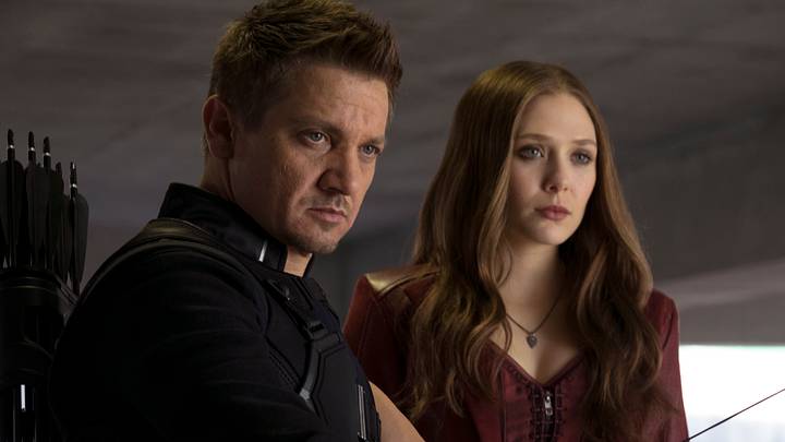 Marvel's Captain America: Civil War..L to R: Hawkeye/Clint Barton (Jeremy Renner) and Scarlet Witch/Wanda Maximoff (Elizabeth Olsen)..Photo Credit: Zade Rosenthal..© Marvel 2016
