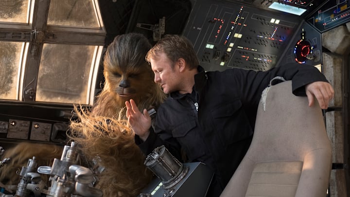 Star Wars: The Last Jedi..L to R: Chewbacca (Joonas Suotamo) and Director Rian Johnson..Photo: David James..©2017 Lucasfilm Ltd. All Rights Reserved.