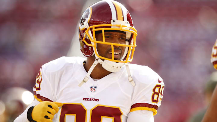Washington Redskins wide receiver Santana Moss (89) stands on the field before the start of the game against the San Francisco 49ers at Levi's Stadium. Mandatory Credit: Cary Edmondson-Imagn Images