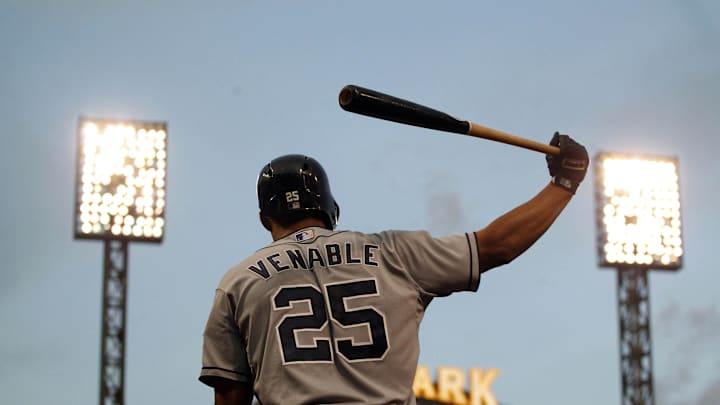 San Diego Padres center fielder Will Venable (25) in the on-deck circle against the Pittsburgh Pirates during the fourth inning at PNC Park in 2015. San Diego Padres center fielder Will Venable (25) in the on-deck circle against the Pittsburgh Pirates during the fourth inning at PNC Park in 2015.
