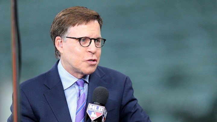 MLB Network broadcaster Bob Costas answers questions during an interview prior to the game between the Houston Astros and the New York Yankees at Minute Maid Park.