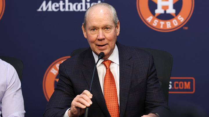 Jan 5, 2026; Houston, TX, USA; Houston Astros owner Jim Crane talks during a press conference to introduce Japanese pitcher Tatsuya Imai at Daikin Park. Mandatory Credit: Troy Taormina-Imagn Images