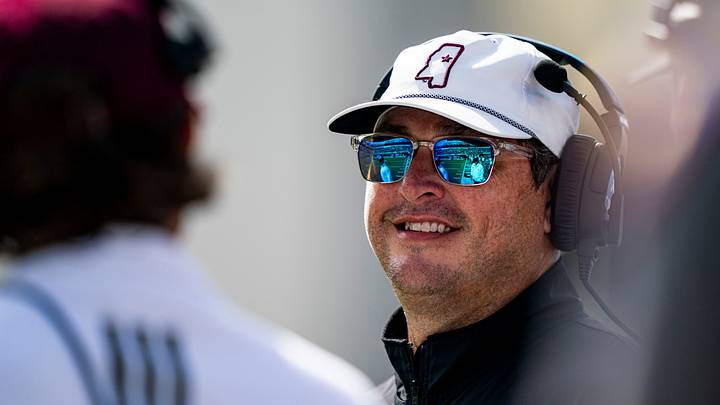 Mississippi State head coach Jeff Lebby smiles while standing on the sideline during a college football game between Mississippi State and Alabama at Davis Wade Stadium in Starkville, Miss., on Saturday, Oct. 3, 2026. Alabama defeated Mississippi State 56-23. Mississippi State head coach Jeff Lebby smiles while standing on the sideline during a college football game between Mississippi State and Alabama at Davis Wade Stadium in Starkville, Miss., on Saturday, Oct. 3, 2026. Alabama defeated Mississippi State 56-23.