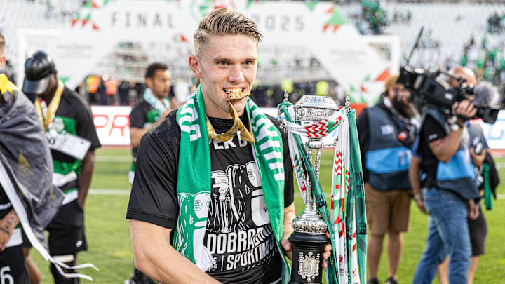 Goal scorer Viktor Gyokeres of Sporting CP celebrates with... Goal scorer Viktor Gyokeres of Sporting CP celebrates with...