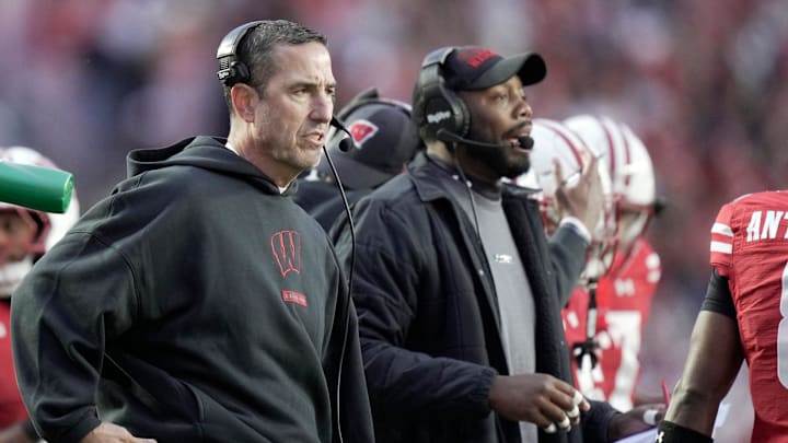 Wisconsin head coach Luke Fickell is shown during the first quarter of their game against Washington Saturday, November 8, 2025 at Camp Randall Stadium in Madison, Wisconsin.