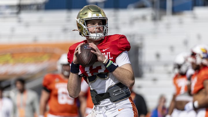 Notre Dame quarterback Riley Leonard was excited about the unexpected midgame marriage proposal at Saturday's Senior Bowl. Notre Dame quarterback Riley Leonard was excited about the unexpected midgame marriage proposal at Saturday's Senior Bowl.