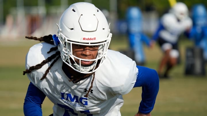 IMG Academy defensive back Censere Gaylord (#21). IMG Academy held a media day practice on Friday, Aug. 1st, 2025 in Bradenton.